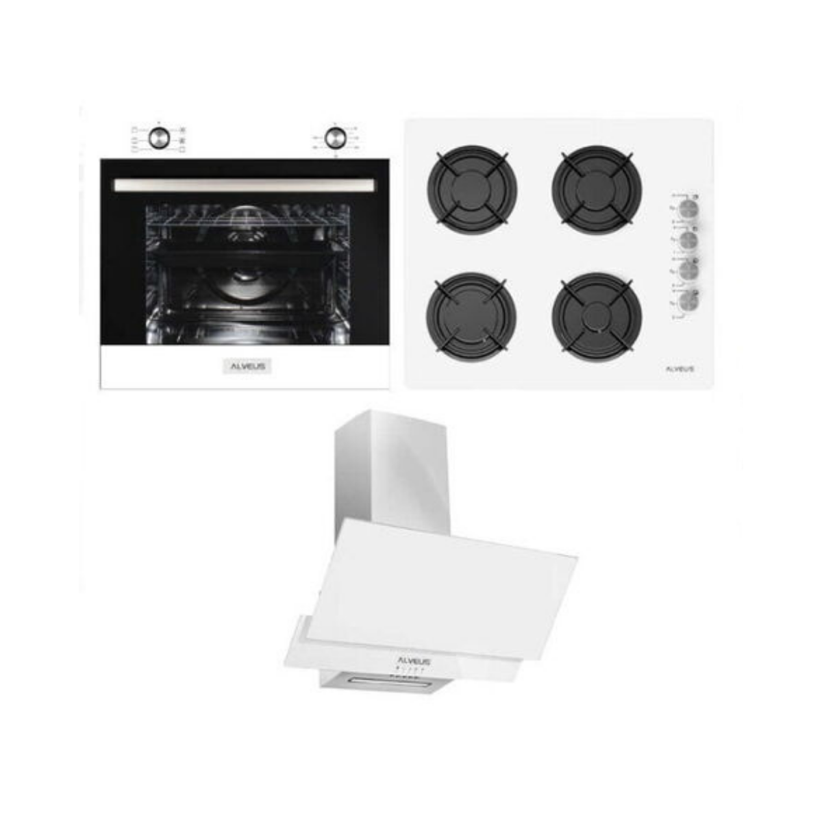 Alveus Mfa 604 Fırın-F 17/60 Ocak-Gls 640 Davlumbaz Beyaz Ankastre Set