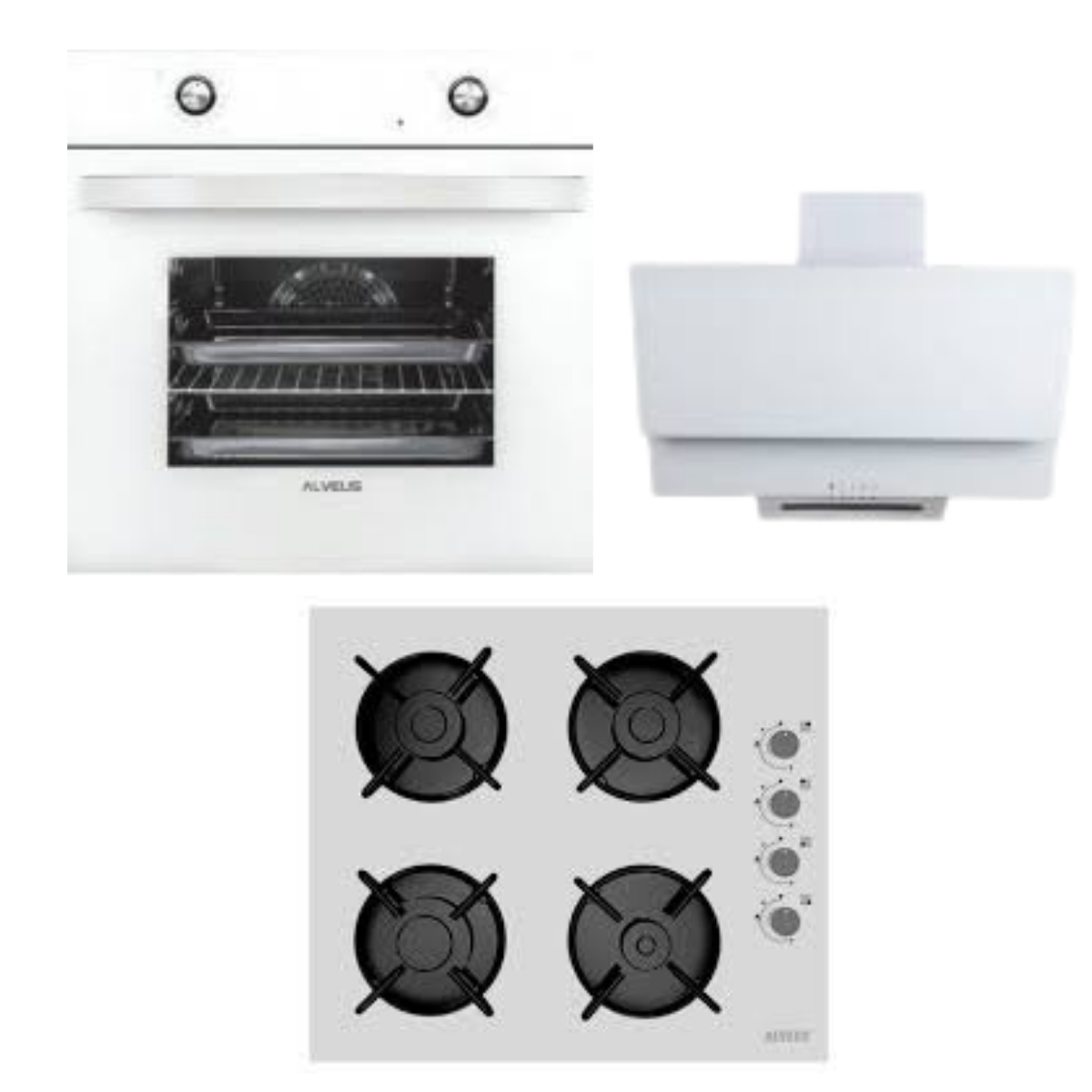 Alveus MFA 604M WH Fırın-KLS 670 Ocak-F17/60 Davlumbaz Beyaz Cam Ankastre Set