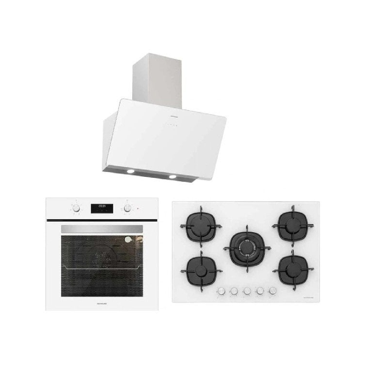 Silverline BO6502W02 Fırın-CS5365W01 Ocak-3457 Soho Davlumbaz Beyaz Cam Ankastre Set