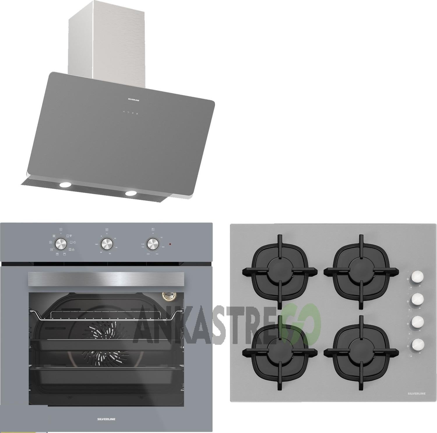 Silverline BO6503S01 Fırın-CS5343S01 Ocak-3457 Soho Davlumbaz Gri Ankastre Set