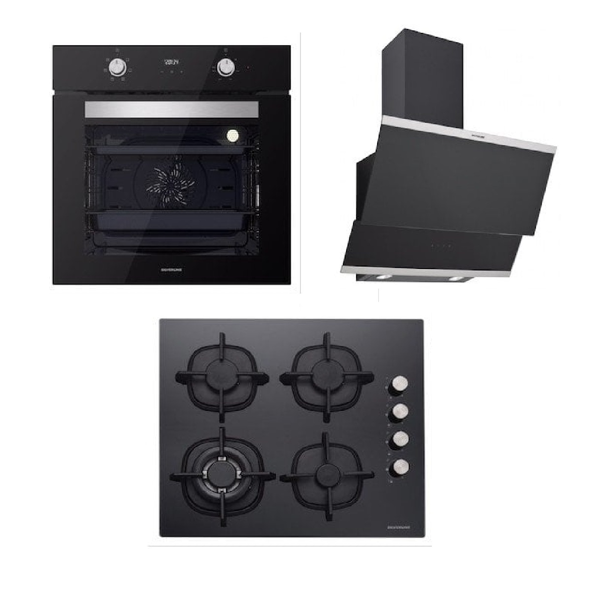 Silverline BO6502B02 Fırın-CS5429B01 Ocak-3420 Classy Davlumbaz Siyah Cam Ankastre Set