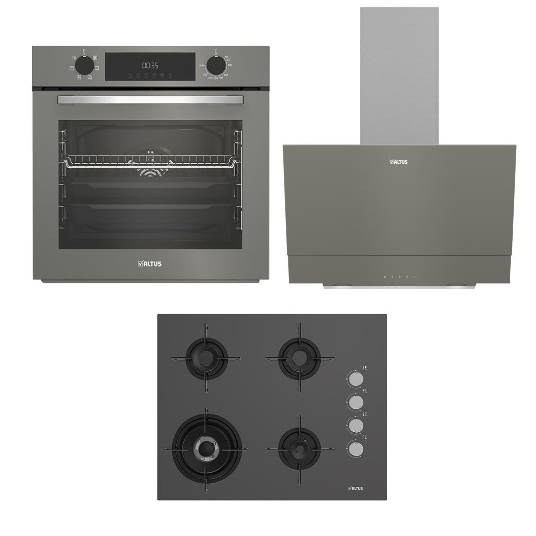 Altus ALA 322 G Fırın-ALA 189 DG Woklu Ocak-ALA 510 G Davlumbaz Gri Cam Ankastre Set 